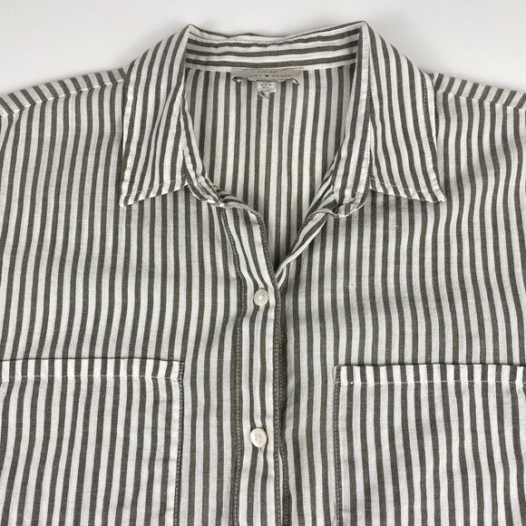 Lucky Brand Womens Rolled Sleeve Striped Button Down Shirt Relaxed Grey White SM - Picture 2 of 11